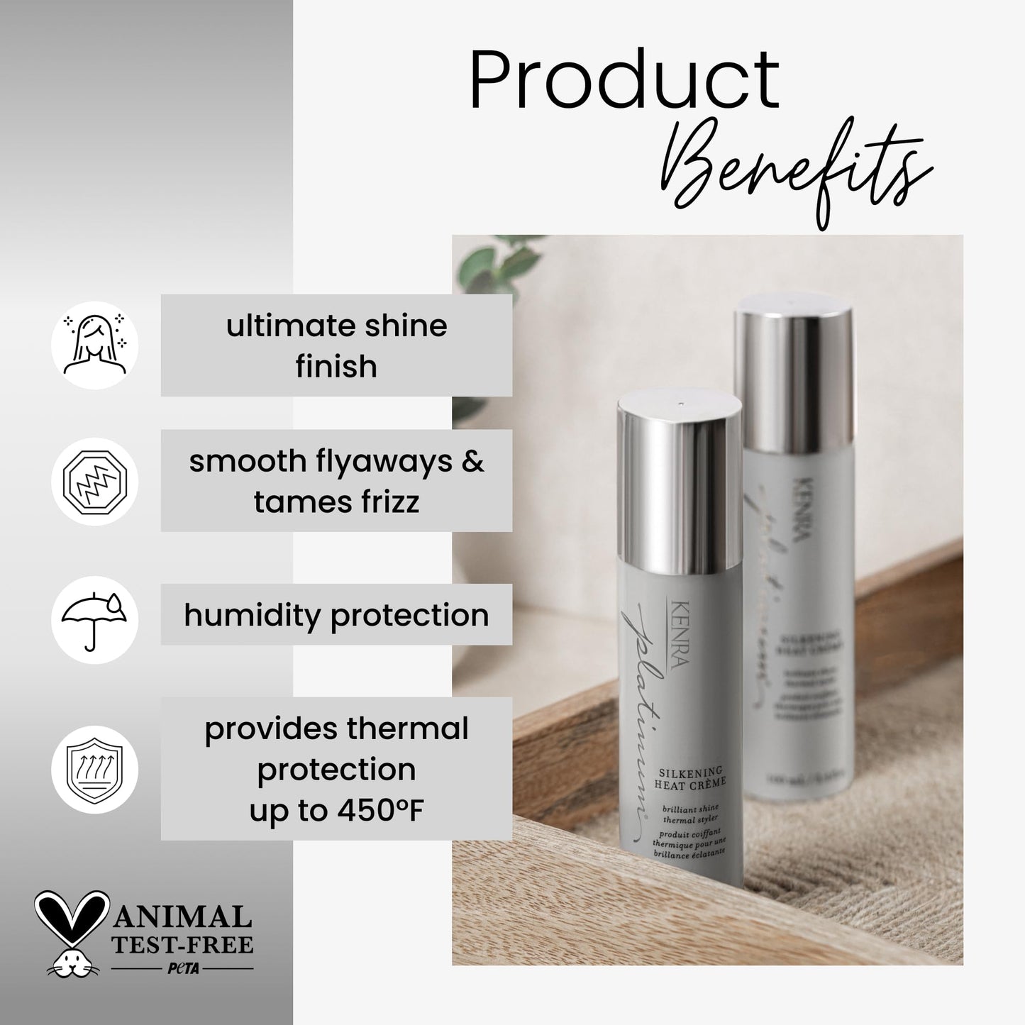 Kenra Platinum Silkening Heat Crème | Brilliant Shine Thermal Styler | Reduces Hot Tool Passes by 50% | Prevents Breakage & Improve Manageability |