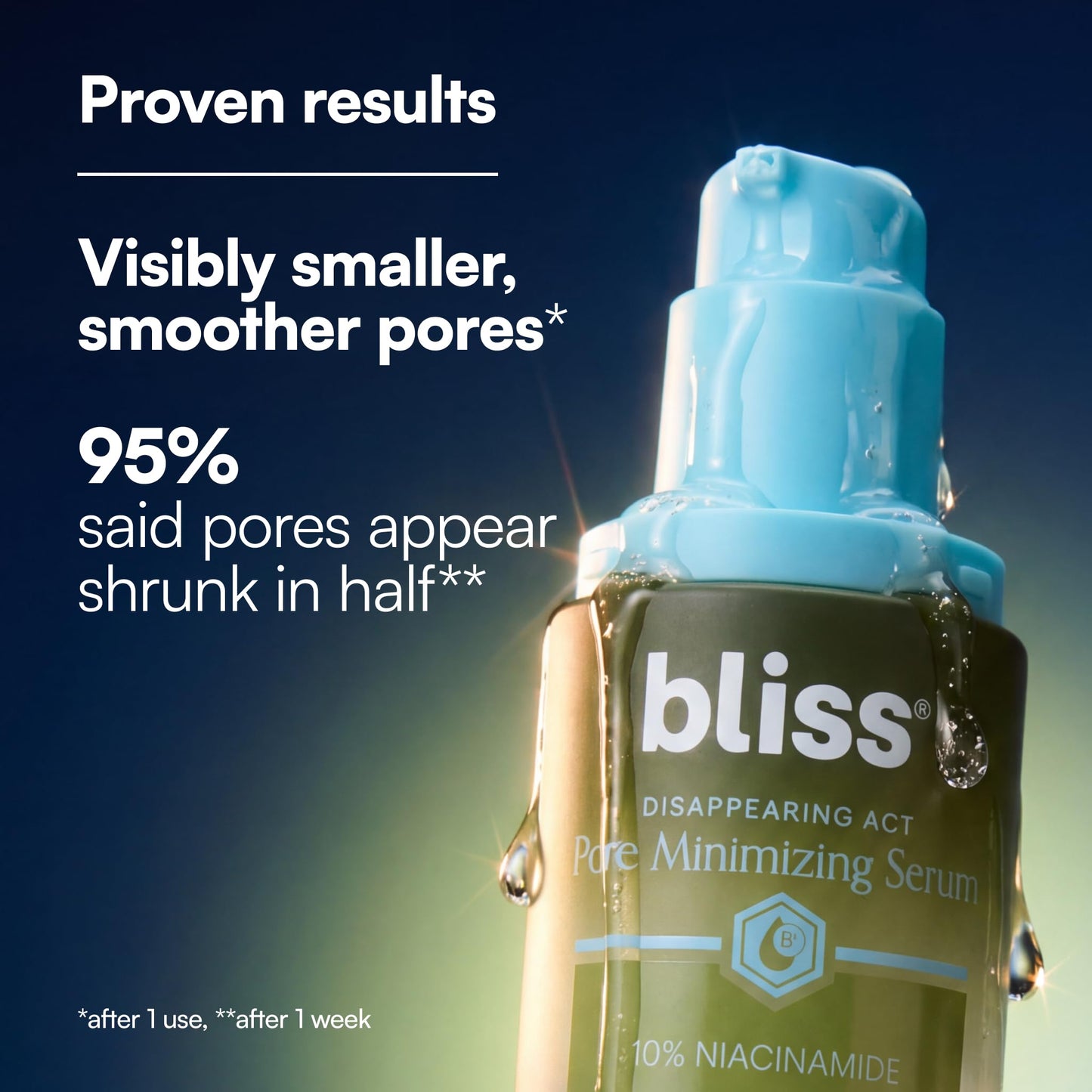 Bliss Disappearing Act Pore-Minimizing Serum - Niacinamide + Pore Vanish Complex with Green Tea - Refines Pores, Controls Oil & Targets Dark Spots