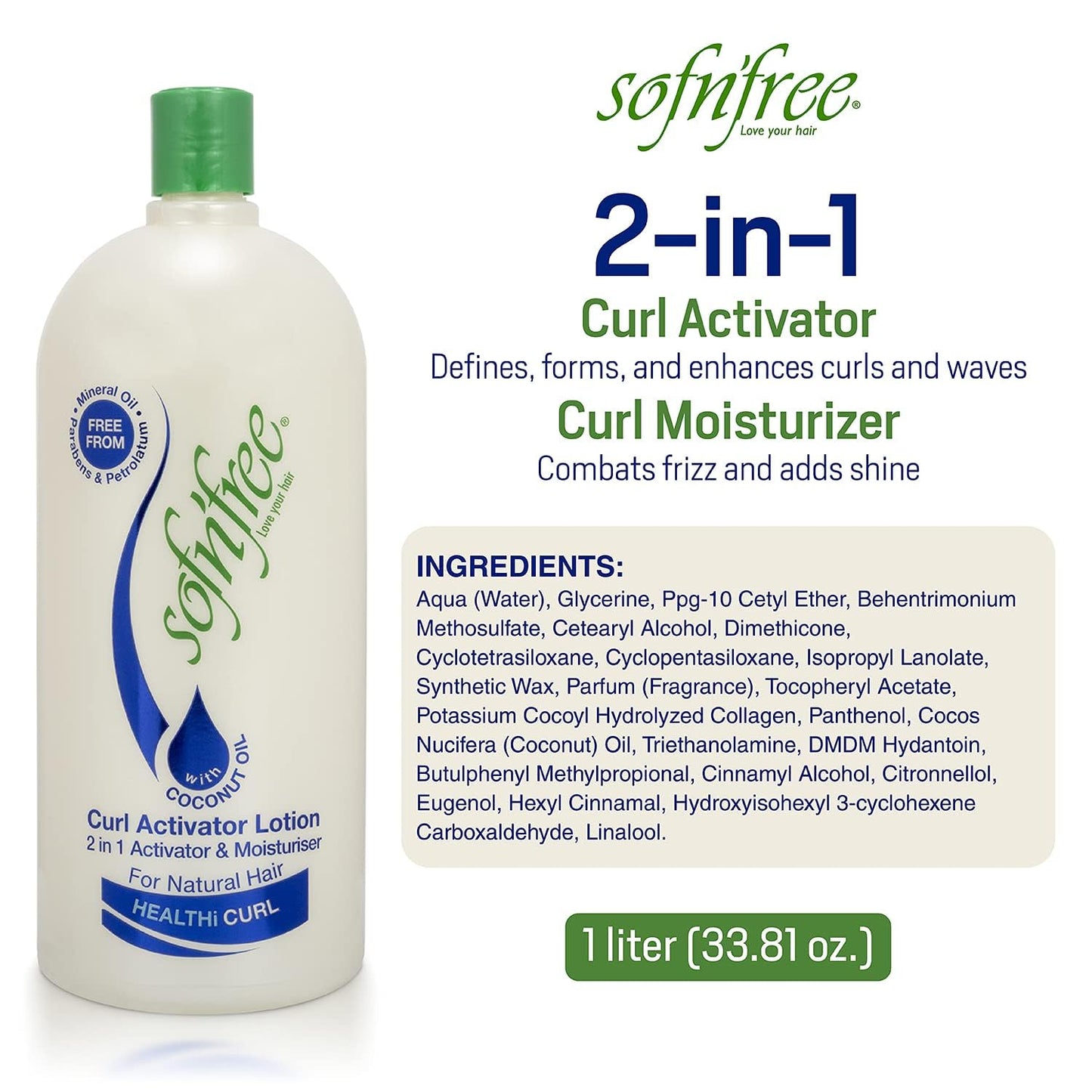 Sofn’Free Moisturizer & Curl Activator Lotion - Curl Defining Formula for Multicultural Curls, Soft Waves, Shine, Frizz Control for Natural Textures