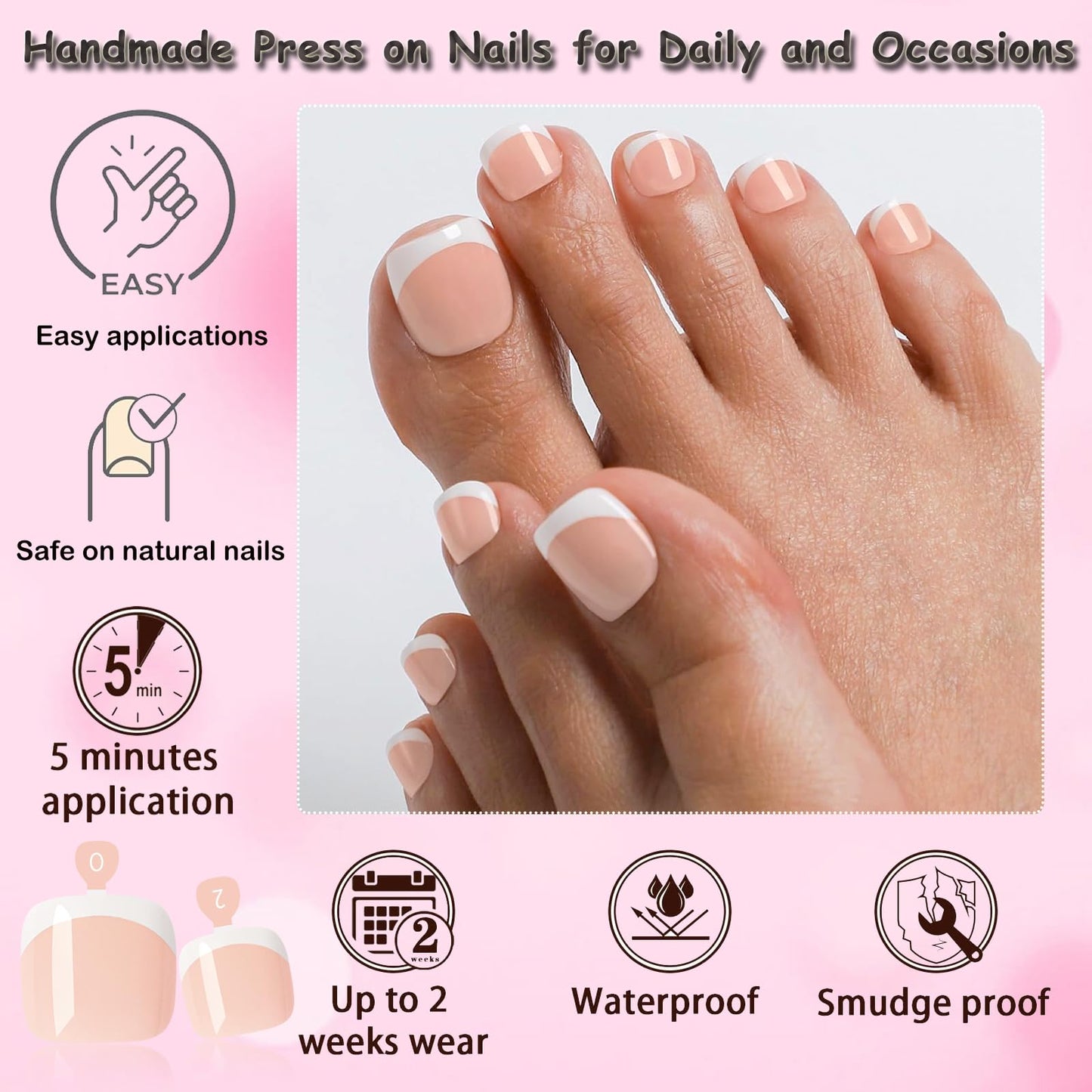 LoveOurHome 120pc White French Tip Press on Toenails Women Toes Fake Nail with Tab, Glue on Toe Nails Press ons Nail Short Fake Toenail Tips French Beauty and Personal Care LoveOurHome