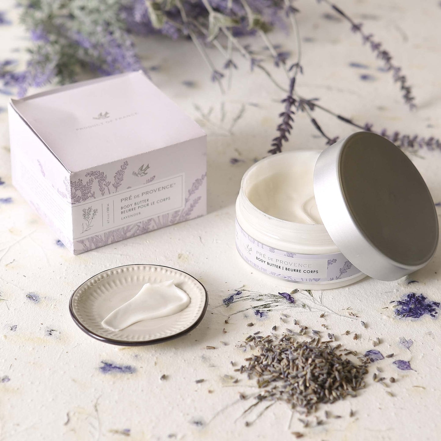 Pre de Provence Collection Shea Butter Enriched Body Butter Soothing & Hydrating Emollient Cream Body Moisturizer for Women, 6.7 Fl Oz, Lavender