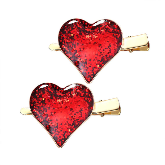 Heart Hair Clips Large Valentine's Day Glitter Heart Alligator Metal Clip Red & Pink Heart Shape Duckbill Hairpins Sweet Love Heart Hair Barrettes