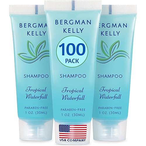 BERGMAN KELLY - Travel Size Hotel Shampoo - 1 fl oz, 100 PK, Tropical Waterfall - Delight Your Guests with Revitalizing & Refreshing Hair Cleanser