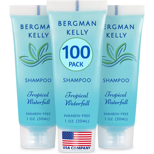 BERGMAN KELLY - Travel Size Hotel Shampoo - 1 fl oz, 100 PK, Tropical Waterfall - Delight Your Guests with Revitalizing & Refreshing Hair Cleanser