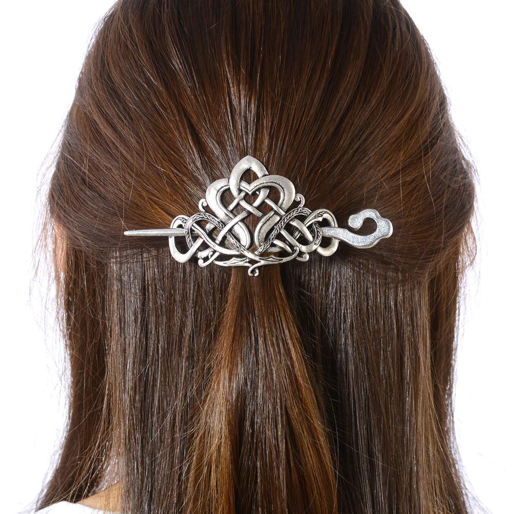 Viking Celtic Hair Clips Hairpins- Viking Hair Accessories Celtic Knot Hair Pins Antique Silver Hair Sticks Irish Hair Decor Accessories for Long Hair