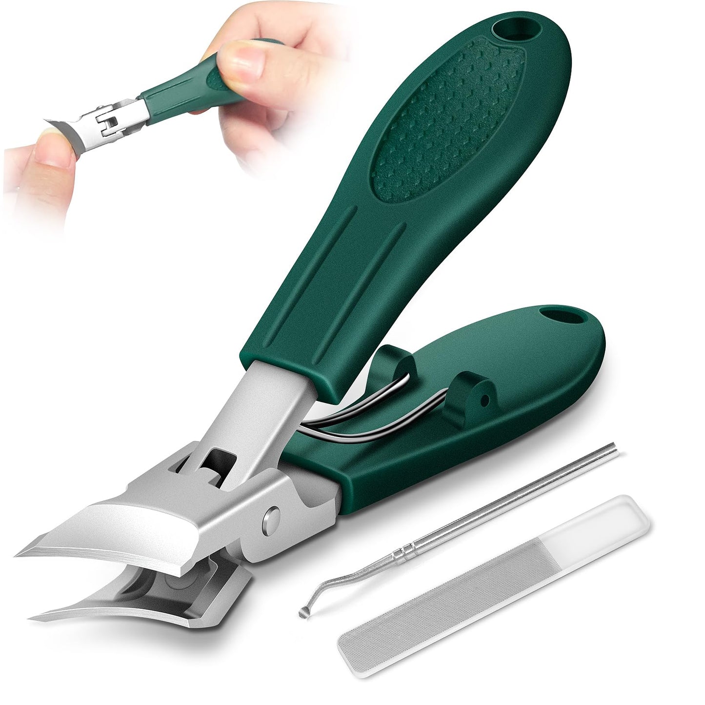 Eagle Beak Beveled Nail Clippers, Upgrade Stainless Steel Wide Jaw Opening Anti-Splash Nail Clipper Set of 3-Piece, Long Handle Angled Head Toenail Beauty and Personal Care Xeaejex