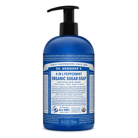 Dr. Bronner's - Organic Sugar Soap (Peppermint, 24 Ounce) - Made with Organic Oils, Sugar & Shikakai Powder, 4-in-1 Uses: Hands, Body, Face & Hair Beauty & Personal Care Dr. Bronner's