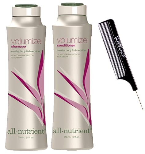 All-Nutrient VOLUMIZE Shampoo & Conditioner DUO SET, For Added Hair Volume & Dimension (w/Sleek Comb) UV+ Color Protection, 100% Vegan (12 oz + 12 oz