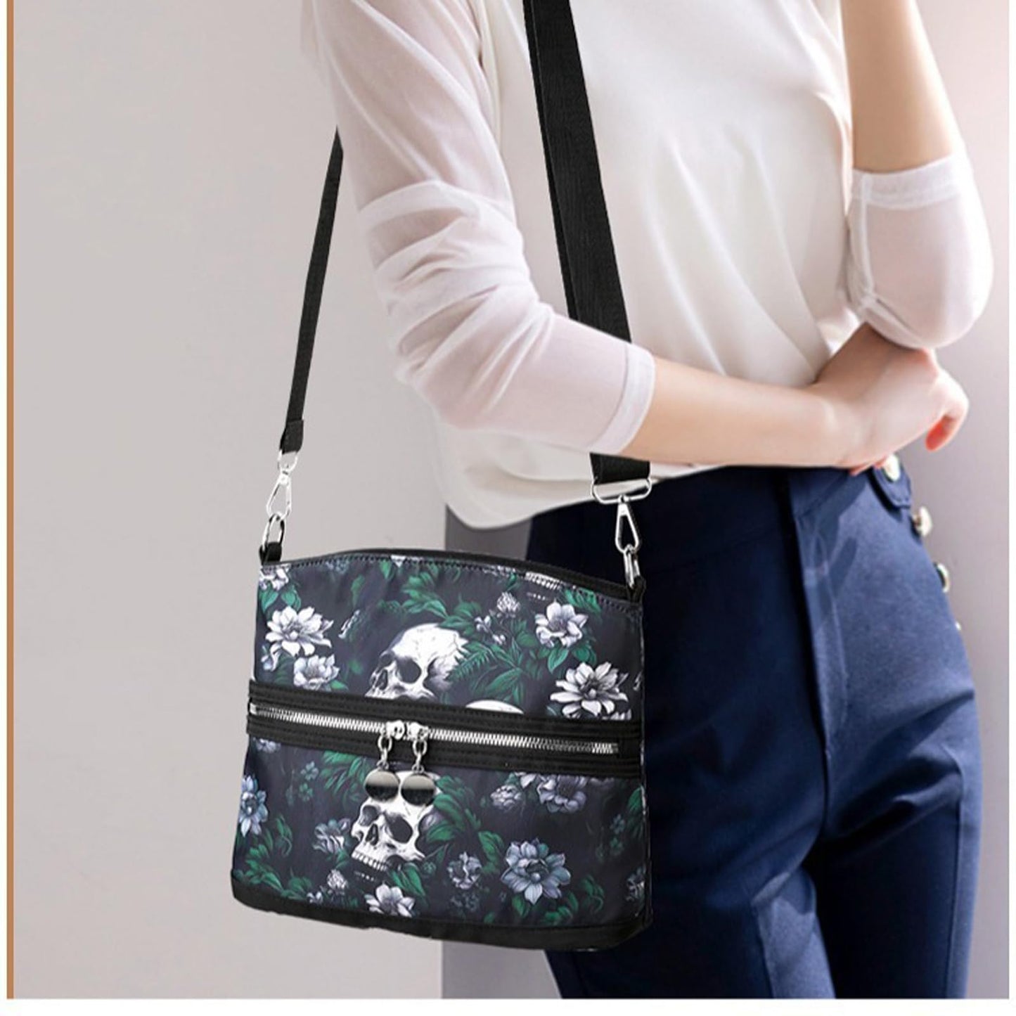 MEOKIM Women's Skull Shoulder Bag, Gothic Skull Wallet Y2k Backpack Street Hippie Backpack (green,One Size)