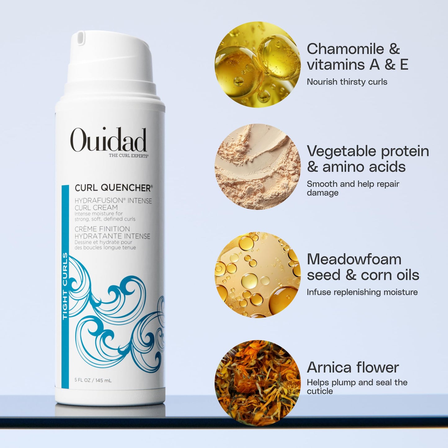Ouidad Curl Quencher Hydrafusion Intense Curl Cream - 5 oz, Curl Defining Styler for Touchable Curls, Flexible Hold Frizz Control Curly Hair Cream