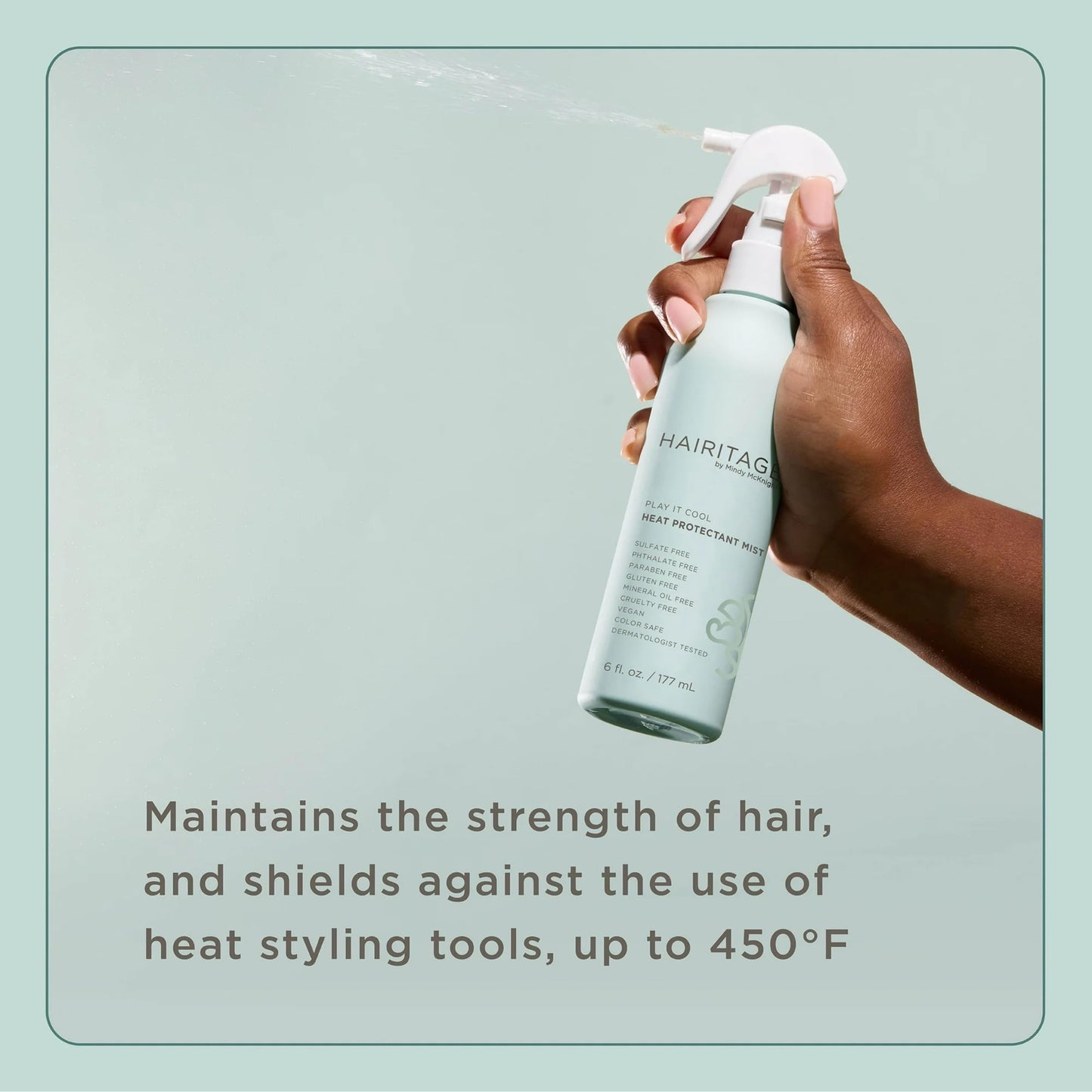 Hairitage Heat Protectant Spray for Hair - Up to 450 Degree Protection + Hydrates + Strengthens Hair - Leaves Hair Smooth + Shiny after Styling