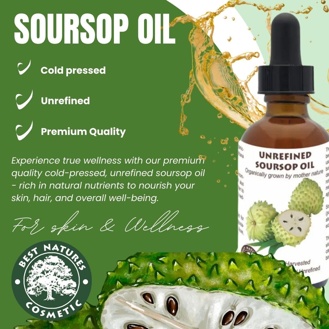 Best Nature's Cosmetics Organic Soursop Oil (Anona Muricata, Graviola, Guanabana) - Unrefined Soursop Oil, 100% Pure, Organic, Cold-Pressed - 2oz