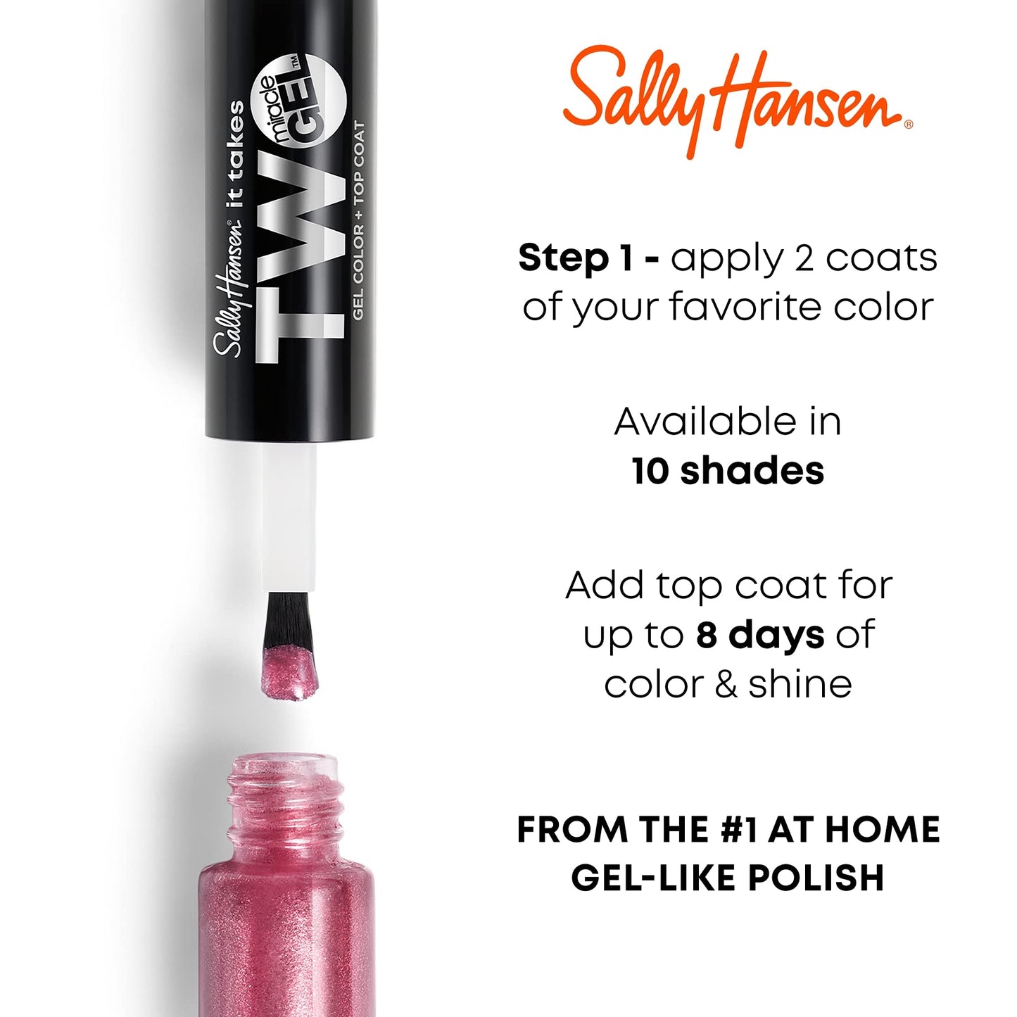 Sally Hansen It Takes Two Miracle Gel™, Get Mod, Long Lasting, Gel-Like Formula, No UV Lamp Needed, White Nail Polish Beauty & Personal Care Sally Hansen