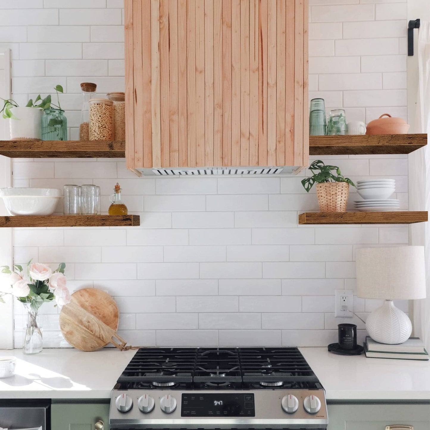 QEEIG Bathroom Floating Shelves, Wall Mounted Over Toilet Farmhouse Decor, Small 16-Inch Set of 2, Rustic Brown