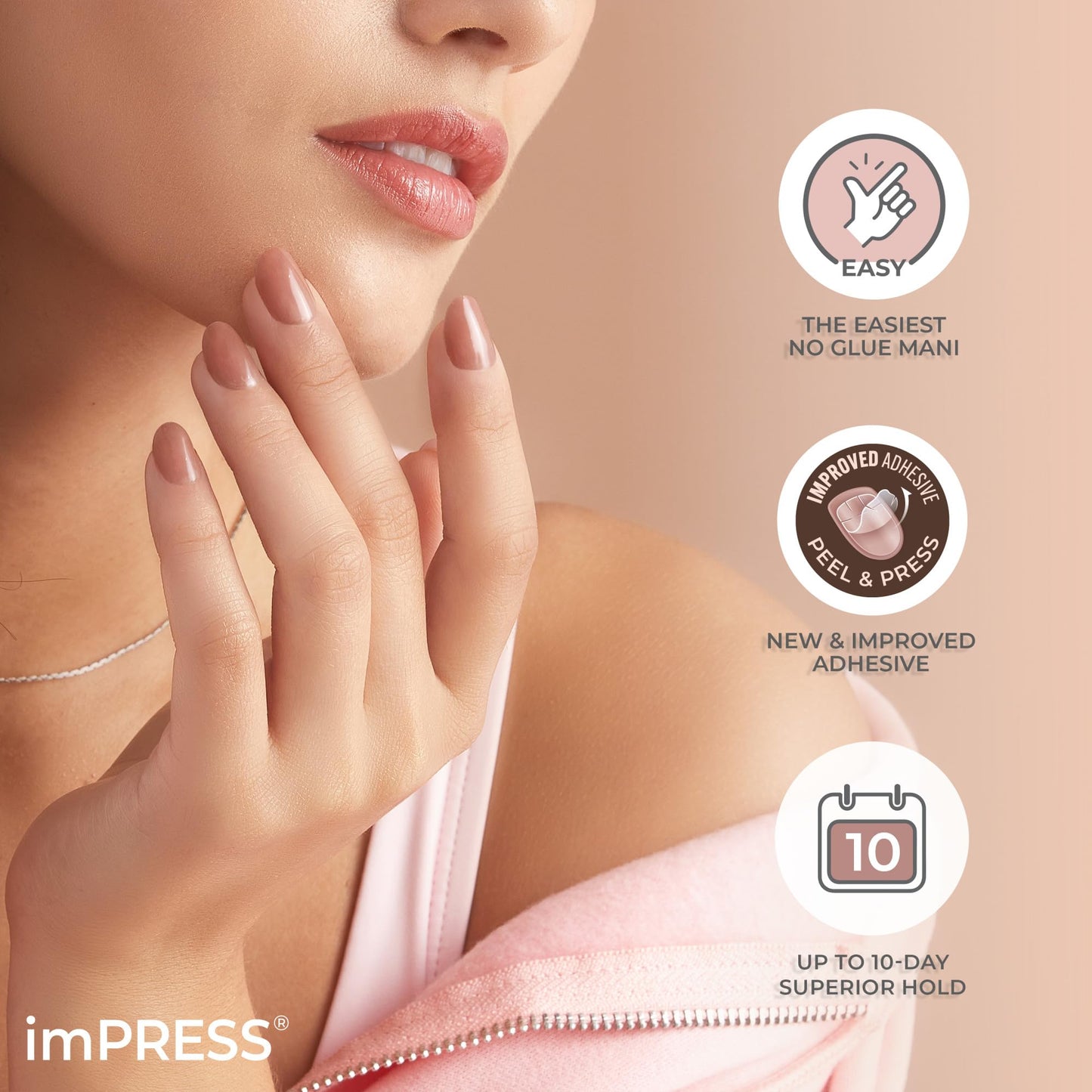 KISS imPRESS No Glue Mani Press On Nails, , 'Simple Pleasure', Nude, Short Size, Squoval Shape, Includes 30 Nails, Prep Pad, Instructions Sheet, 1 Beauty & Personal Care imPRESS