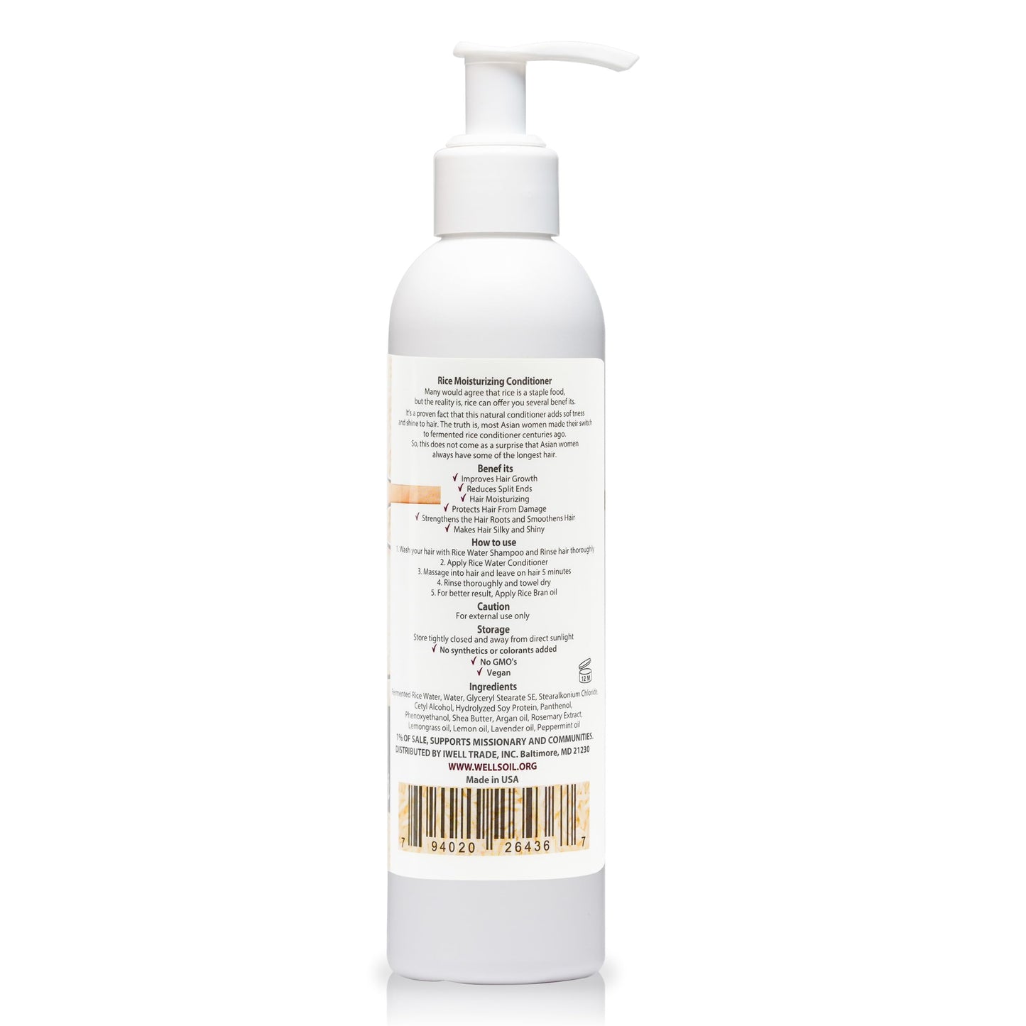 Well's Fermented Rice Water Conditioner For Hair Growth, Packed with Shea Butter, Argan, Rosemary, Lemongrass, Lavender, Peppermint, Daily Routine