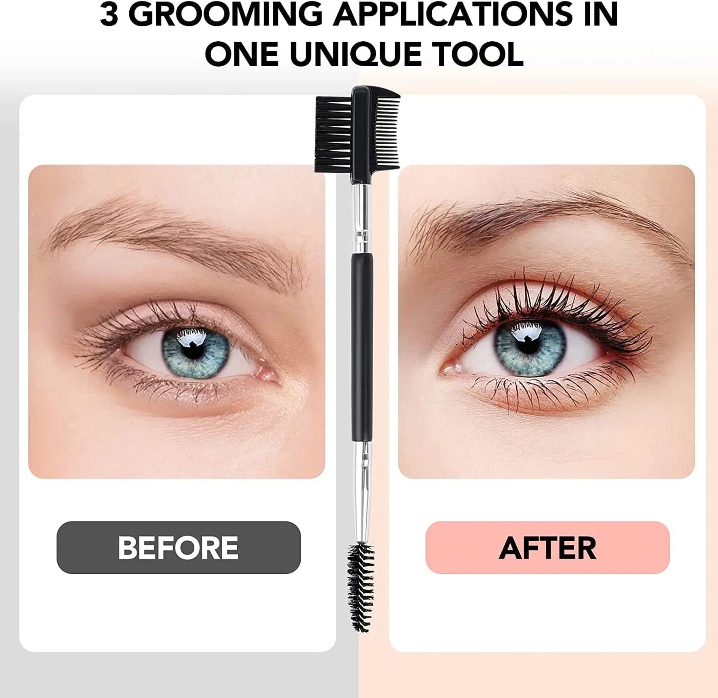 3pcs 3 Head Eyebrow Eyelash Shaper Eyelash Comb Double Head Brush Makeup Grooming Tool Cosmetic with 3 Different Spoolie Brushes for Separating