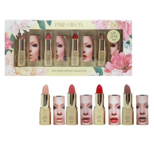 Paris Hilton Matte Lipstick Collection - Long Lasting Nude & Pink Lip Color with Full Coverage, Lightweight,Waterproof, Smudge Proof - Creamy, Hydrating & Velvety Lip Makeup for Women - 4 pcs Gift Set