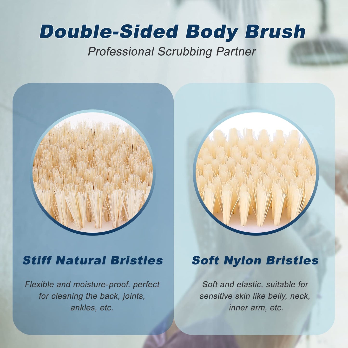 Long Handle Ergonomically Back Scrubber/Brush for Shower, Double Sided Exfoliating Body Scrubber for Women and Men (Blue) Beauty and Personal Care ShowEzily