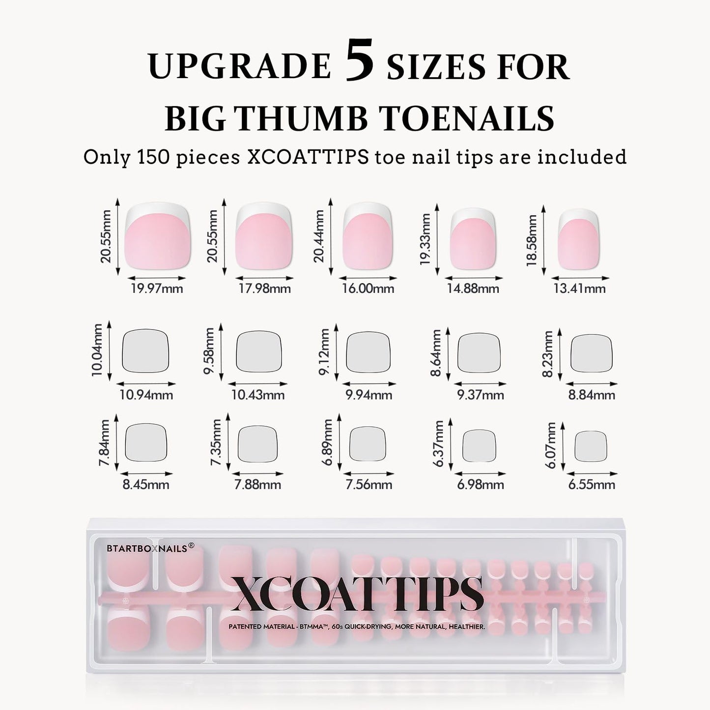 BTArtboxnails XCOATTIPS Toe Nail Tips - Short, Brighter Pastel French Tip Press On Toenails for Women, Soft Gel Toe Nail Press Ons, Soak Off Fake Beauty and Personal Care BTARTBOXNAILS