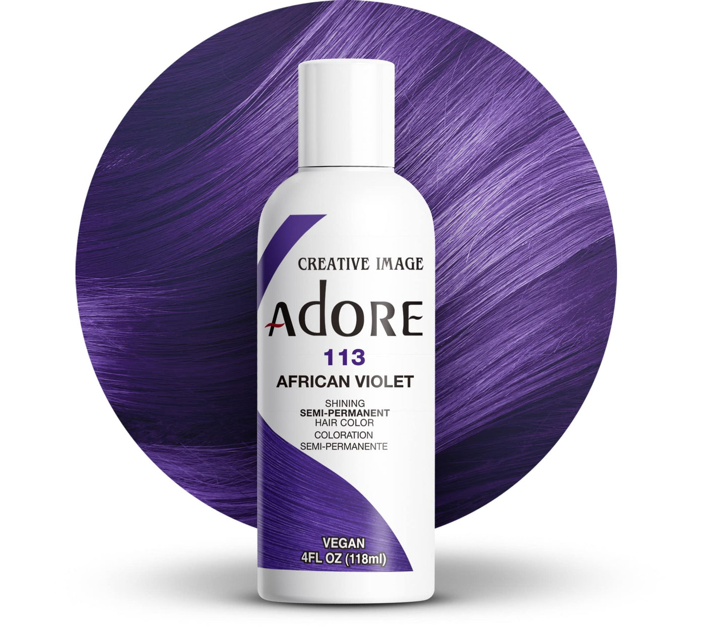 Adore Semi Permanent Hair Color (113 African Violet) | Vegan & Cruelty-Free Purple Hair Dye | No Ammonia, No Peroxide, No Alcohol | 4 Fl Oz