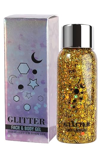 JUDEWY Body Glitter Gel, Face Glitter Body Glitter Glitter Liquid Eyeshadow, Face Hair Nail Glitter, Holographic Makeup Festival Glitter Makeup (03)