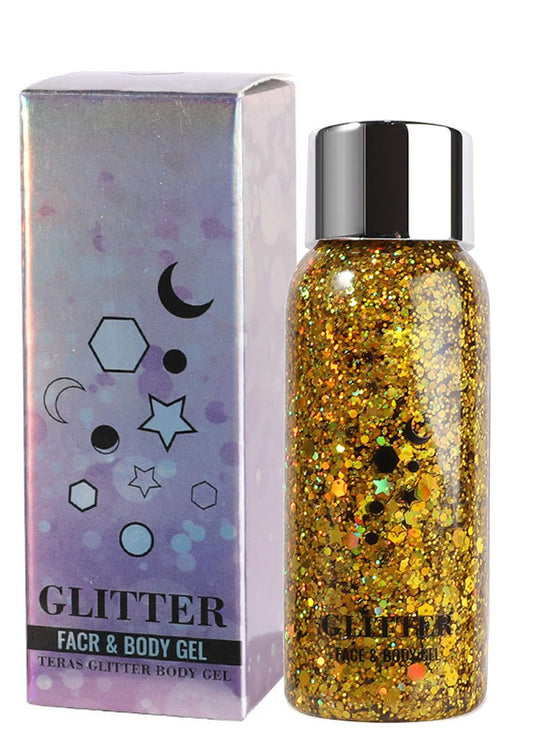 JUDEWY Body Glitter Gel, Face Glitter Body Glitter Glitter Liquid Eyeshadow, Face Hair Nail Glitter, Holographic Makeup Festival Glitter Makeup (03)