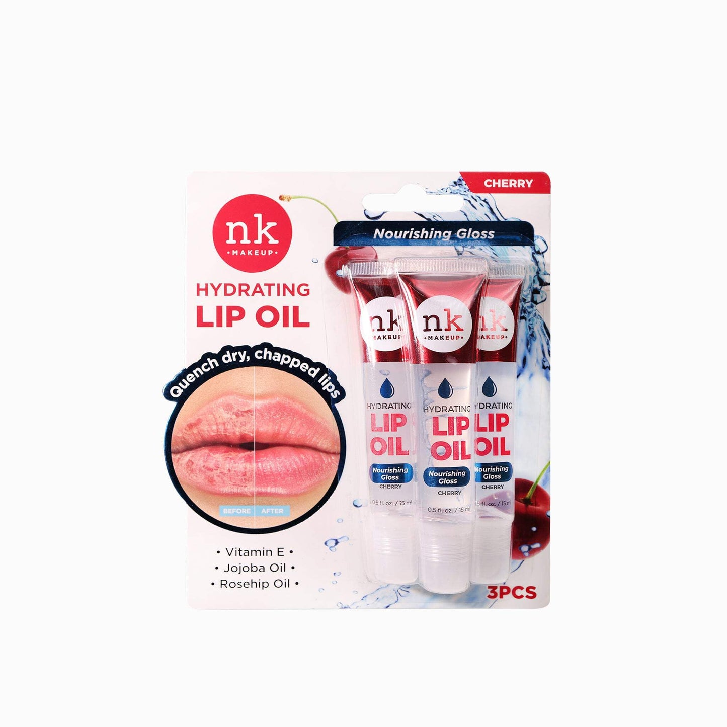 Nicka K New York Hydrating Lip Oil, Nourishing Gloss, Hydrate, Quench Dry Lips (MLTO02 Cherry)