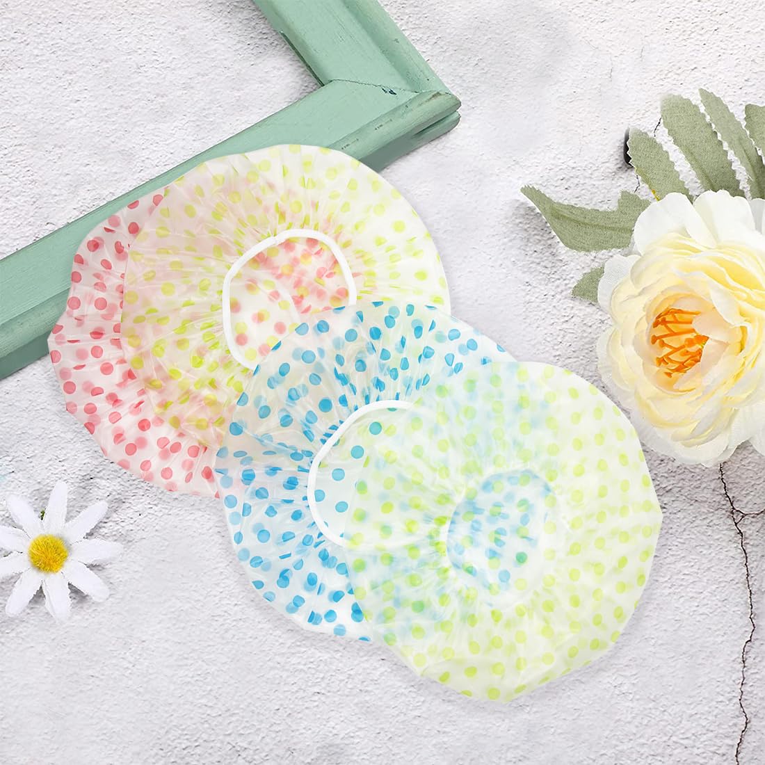 18Pcs Plastic Shower Caps for Women Reusable Waterproof Bath Caps Bathing Hair Cap Shower Caps for Shower,Spa,Salon,Housework,Girls,Home,Travel
