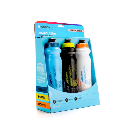 HydraPak Tempo Bottle 3-Pack - Handheld Running Water Bottle (400ml or 525ml) - Made For Runners, Marathon Training & Race Day, Perfect…