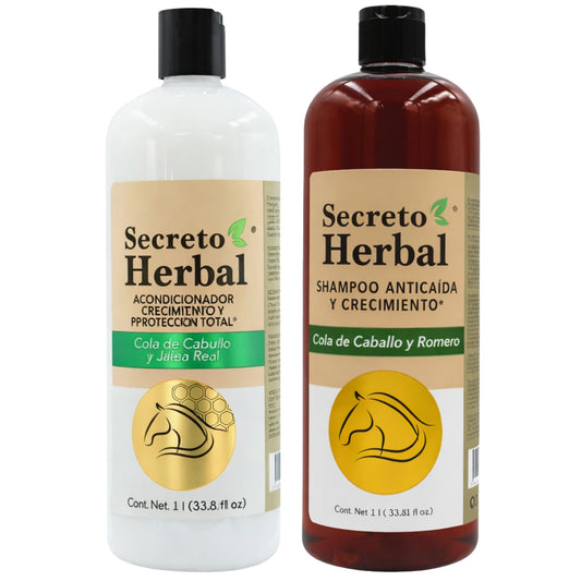Secreto Herbal Shampoo & Conditioner Set 1L Each - Cola de Caballo, Romero & Jalea Real Hair Growth & Strengthening System, Anti-Breakage & Nourishing