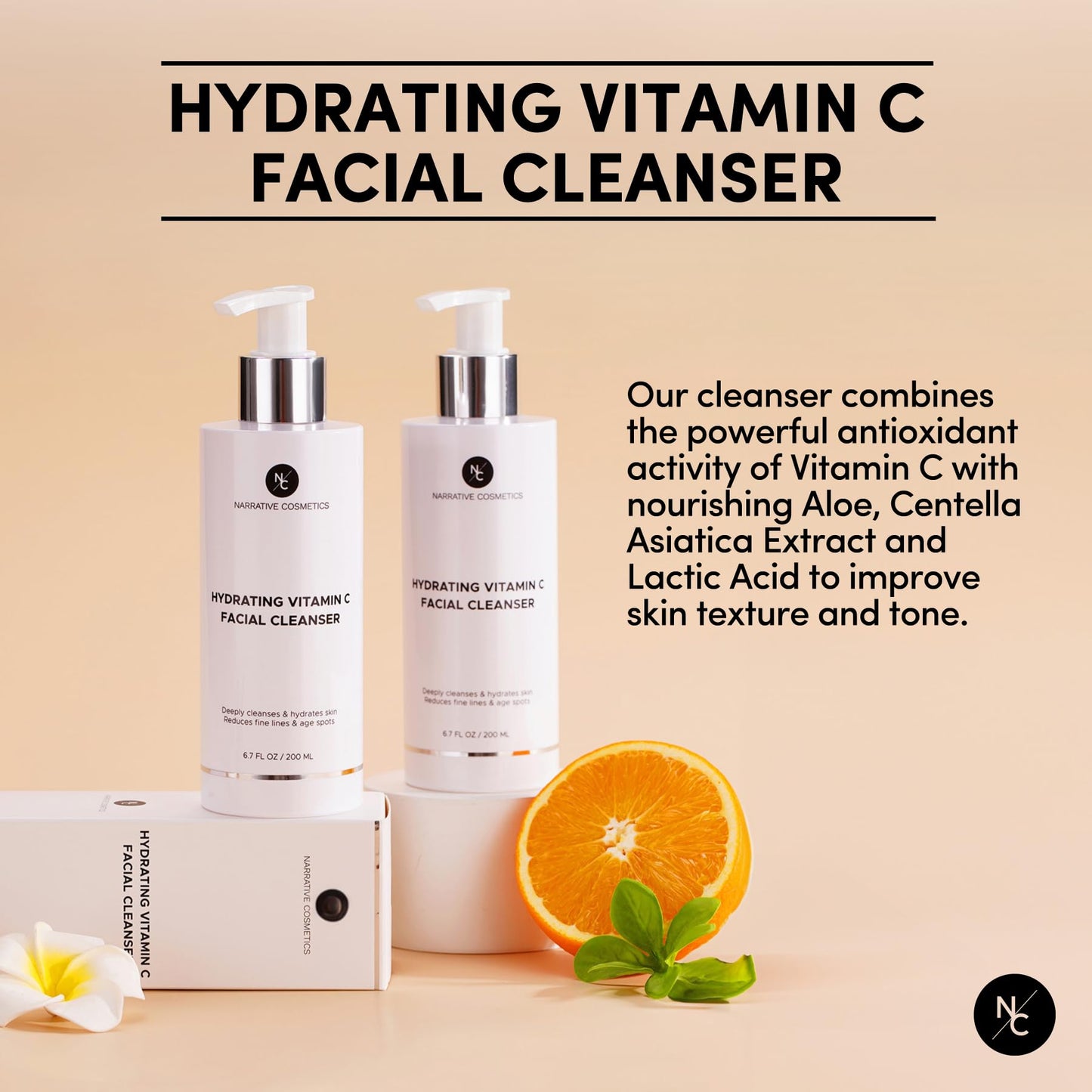 Narrative Cosmetics Vitamin C Face Wash Cleanser - Ultimate Water-Based Face Cleanser for Women - Anti-Aging and Gentle for All Skin Types- 6.7 Fl Oz
