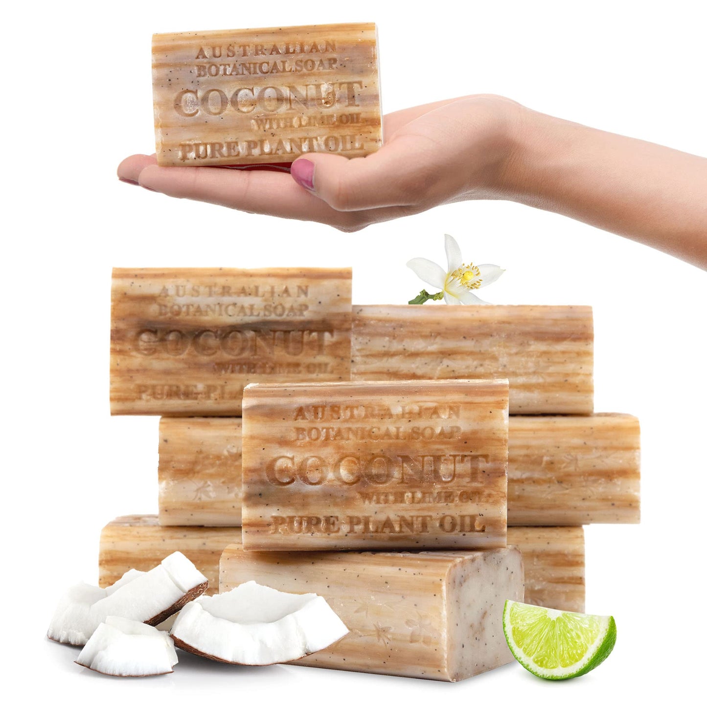 Australian Botanical Soap, 6.6 OZ, Coconut and Lime Oil, Triple Milled Bars made with a Natural Soap Base and Enriched with Organic Shea Butter, Pack