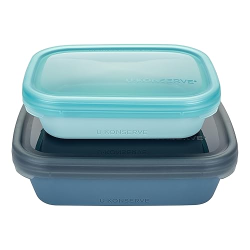 U Konserve Platinum Silicone Nested Duo Food Storage Bento Box Dual Seal Rectangle Container - Two Pack - Leak Proof, Shatter Proof, Dishwasher Safe…