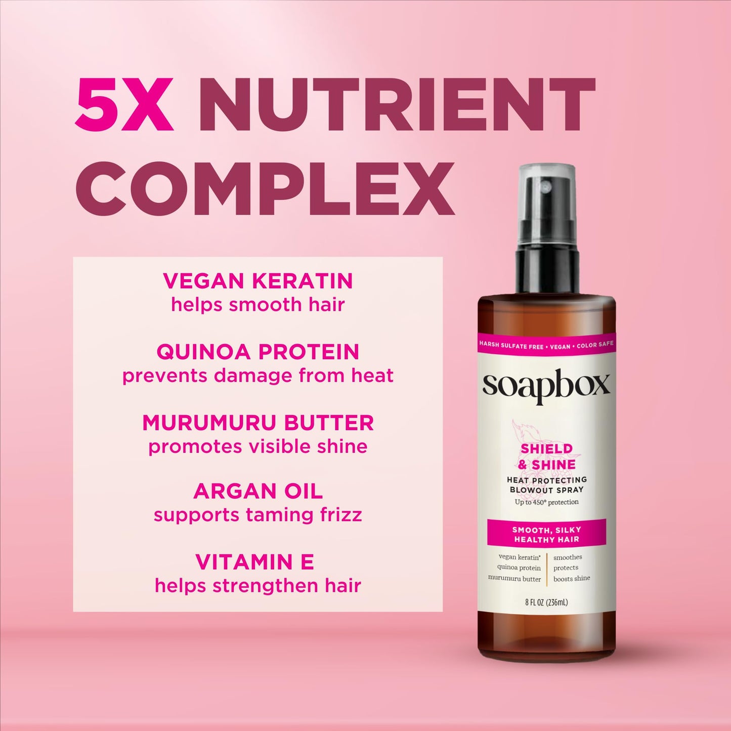 Soapbox Heat Protectant Spray, 8oz - Strengthening Hair Care, 3-in-1 Heat Protection, Shine Boosting, Anti Frizz Hair Spray, Vegan, Silicone Free