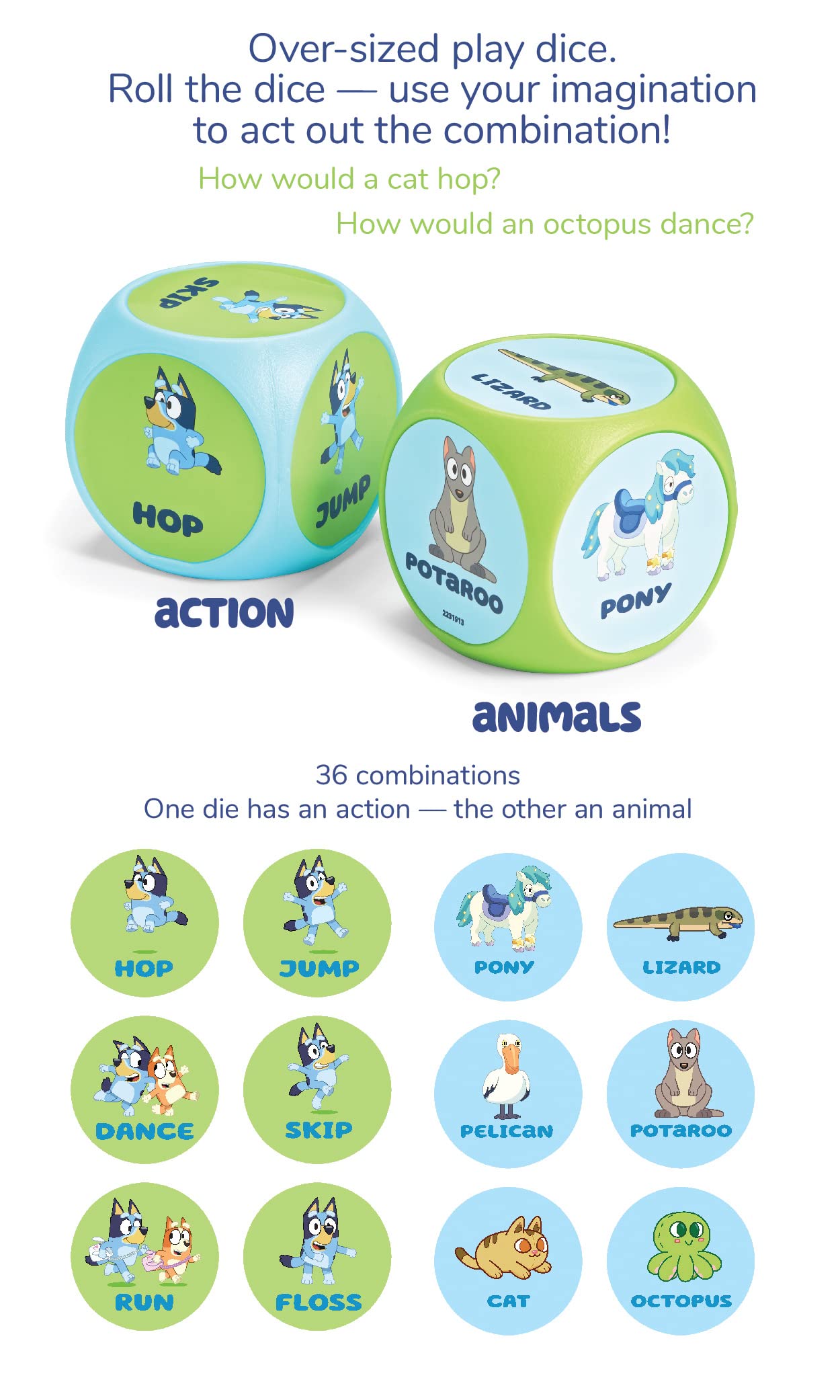 BLUEY Wackadoo Dice Imagination Act Out The Action Game | Family Game Night for All Ages | Creative and Engaging Fun for All Featuring Bluey and…