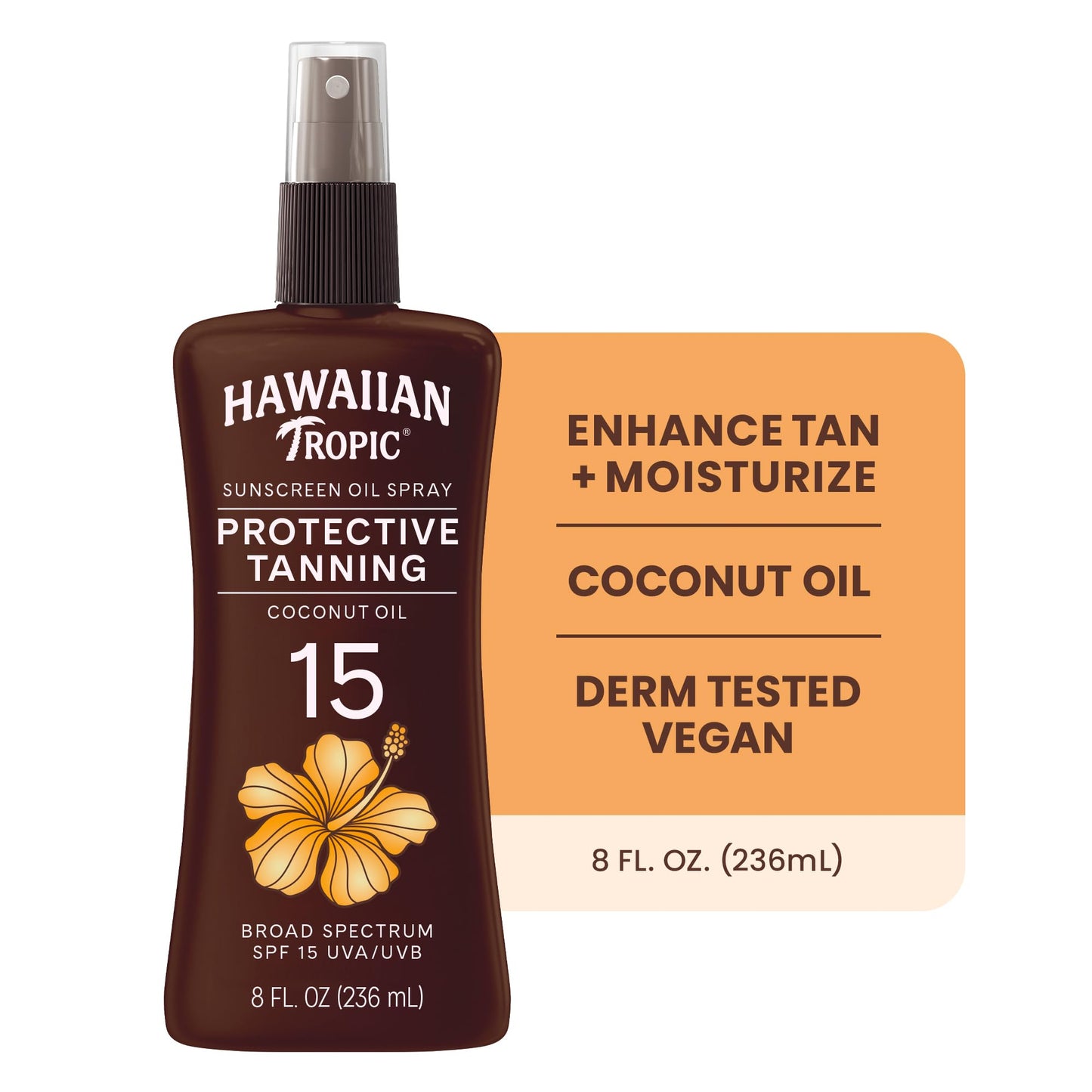 Hawaiian Tropic Sunscreen Protective Tanning Dry Oil Broad Spectrum Sun Care Sunscreen Spray - SPF 15, 8 Ounce, Sun