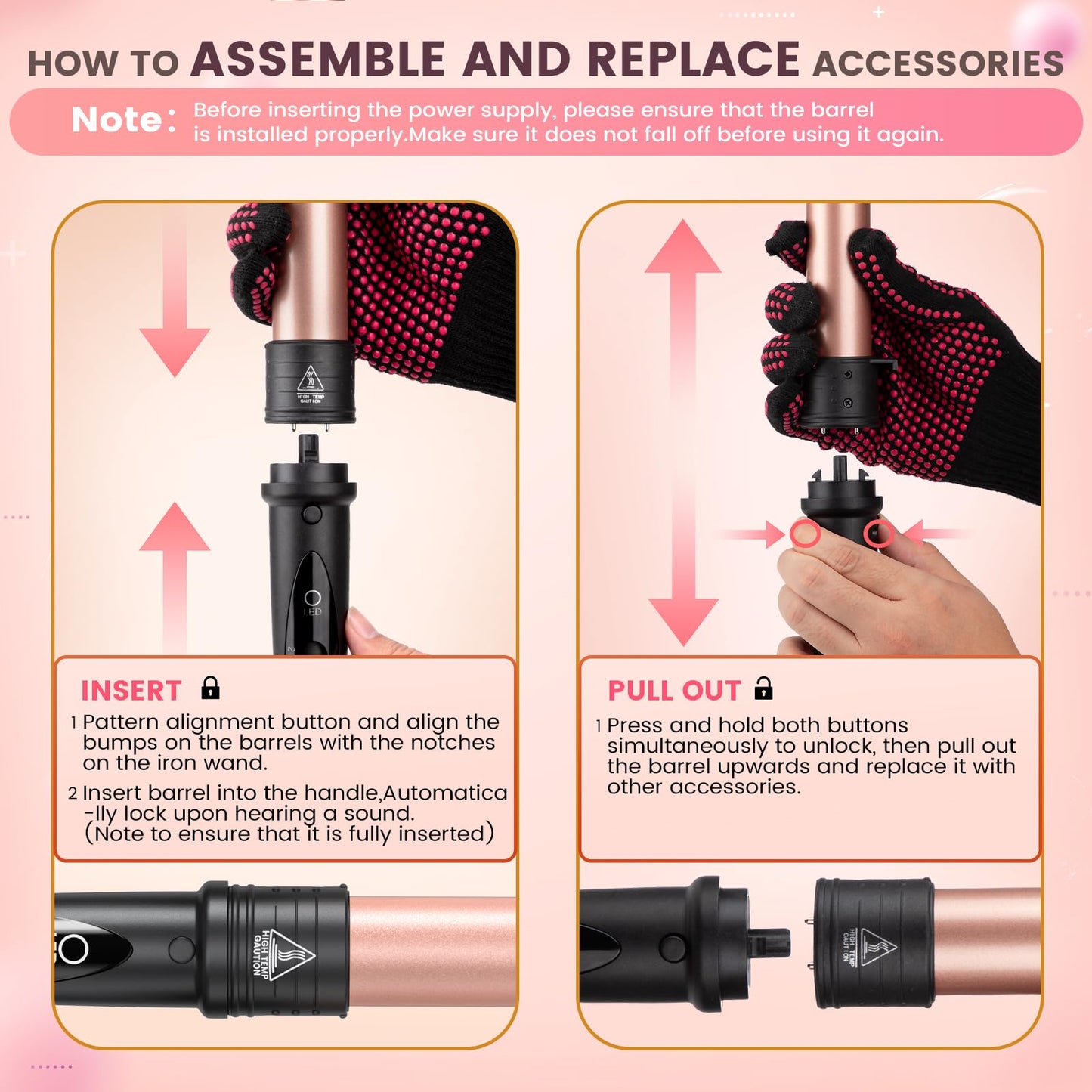 5 in 1 Curling Iron Wand Set, Hair Curling Iron Interchangeable Ceramic Barrels (0.35 to 1.25 Inch), Barrel Heat Protective Glove 2 Clips, Dual