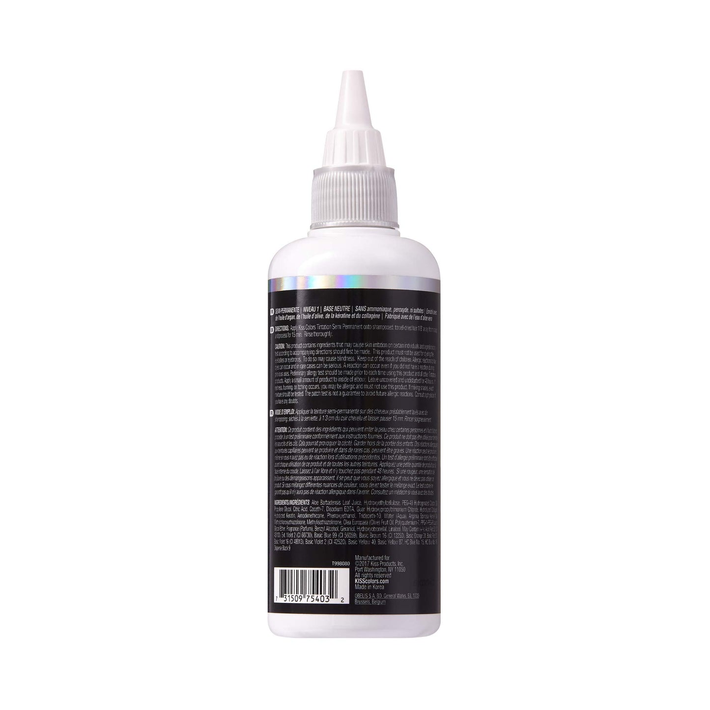 Red by Kiss Tintation Semi-Permanent Hair Color, Aloe Vera Water Based, Argan Oil, Olive Oil, Collagen & Keratin, Long-Lasting Color Dye (Black, 5 Fl