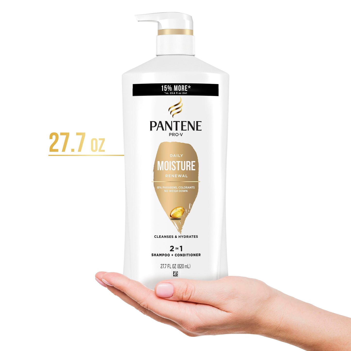 Pantene 2-in-1 Shampoo & Conditioner, Daily Moisture Renewal - Pro-V Nutrients for Dry, Color-Treated, Straight to Curly Hair, 72-Hour Hydration