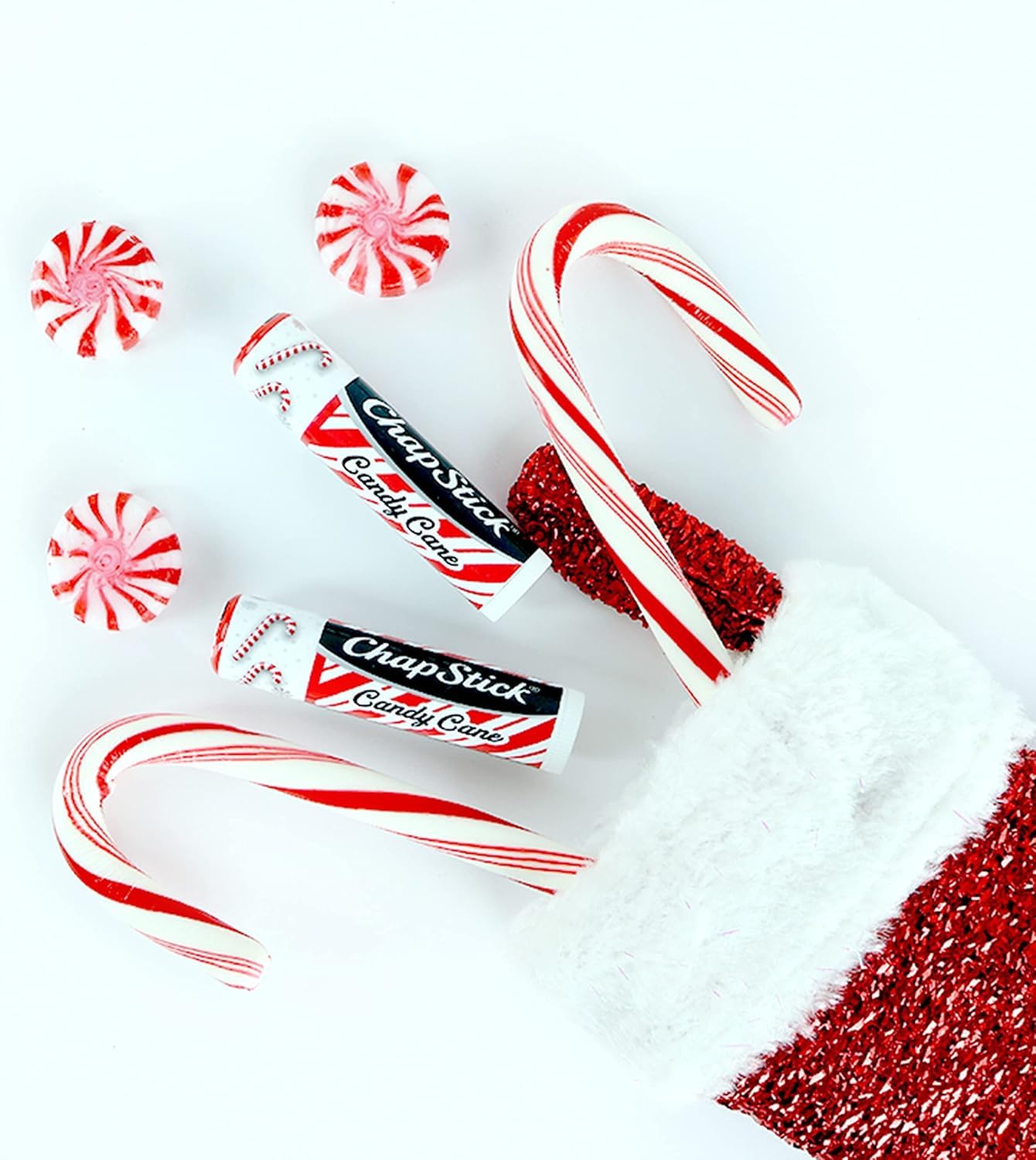 ChapStick Lip Balm, Candy Cane, 3-Count - Fresh & Minty Lip Moisturizer, Stocking Stuffer, 0.15 Oz Ea