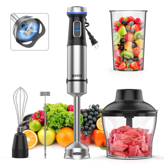 Ganiza 5-in-1 Immersion Hand Blender – 1000W, 16-Speed, Stainless Steel Blade with 800ml Beaker, 600ml Chopper, Whisk & Milk Frother