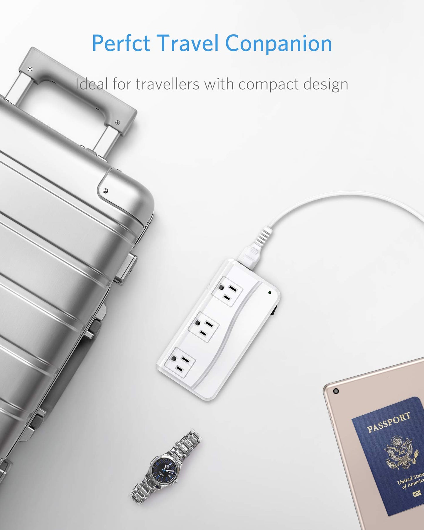 BESTEK 250W International Power Adapter – 220V to 110V Step Down Voltage Converter with 4 USB Ports & US/EU/UK/AU/India/SA Plugs, White