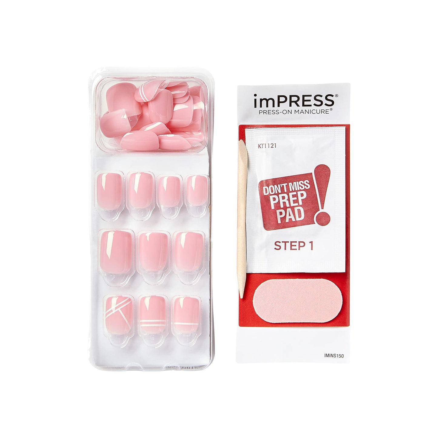 KISS imPRESS No Glue Mani Press On Nails, Design, 'Timeless Day', Pink, Petite Size, Squoval Shape, Includes 30 Nails, Prep Pad, Instructions Sheet, 1 Beauty & Personal Care imPRESS