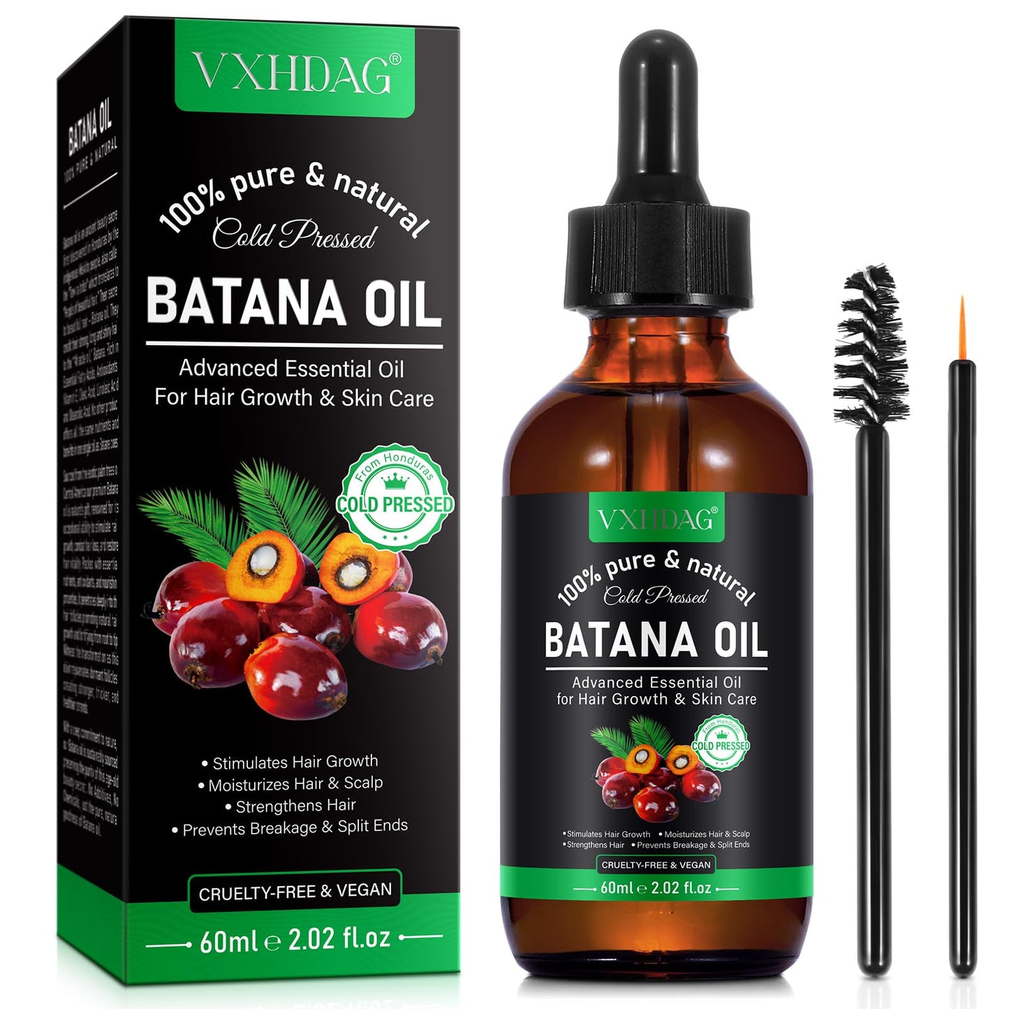 VXHDAG Batana Oil - 100% Pure & Natural from Honduras for Hair Growth, Eliminates Split Ends, Enhances Radiance & Nourishment for All Hair Types, 2.02 Beauty and Personal Care VXHDAG