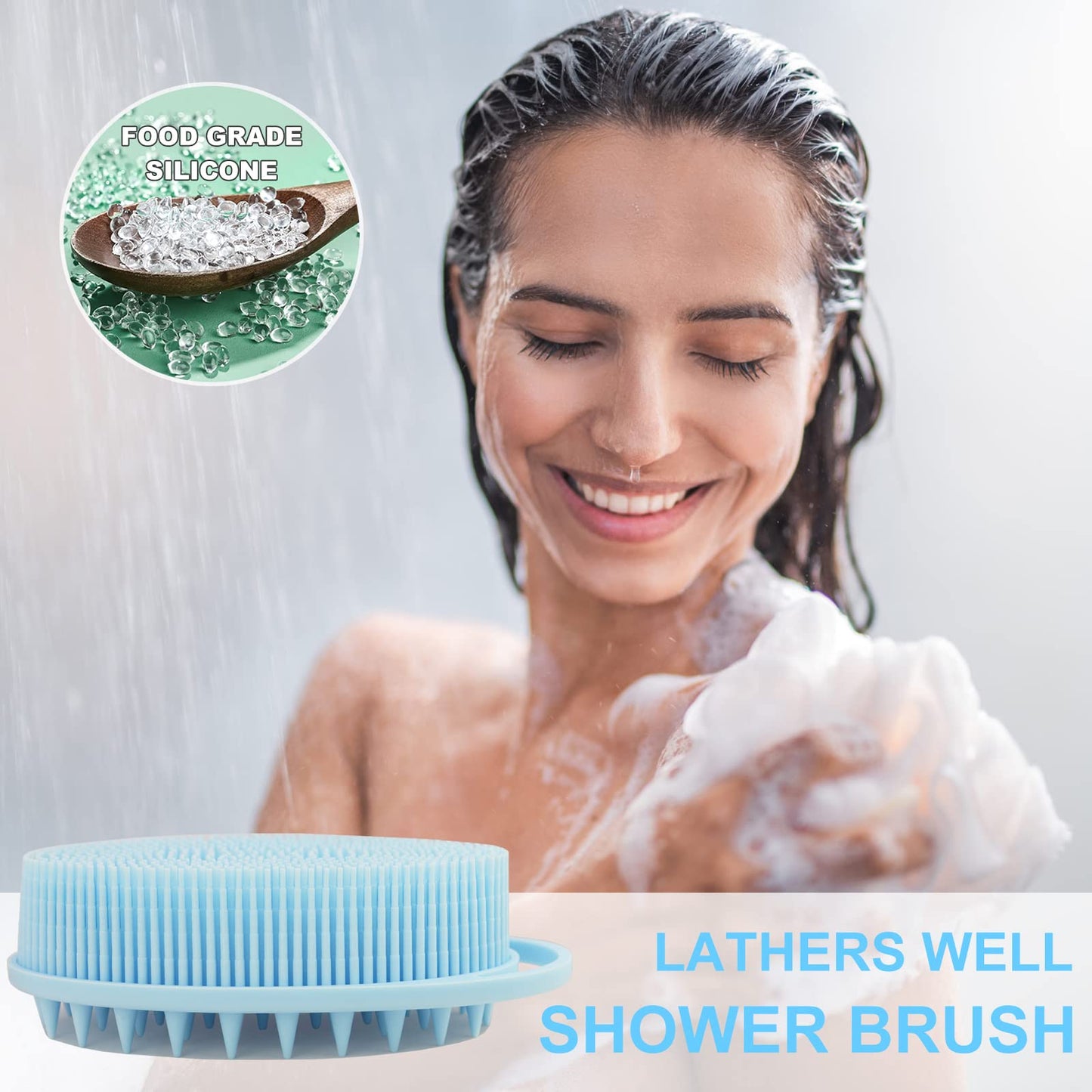 Upgrade 2 in 1 Bath and Shampoo Body Brush, Silicone Body Scrubber for Use in Shower, Exfoliating Body Brush, Premium Silicone Loofah, Head Scrubber
