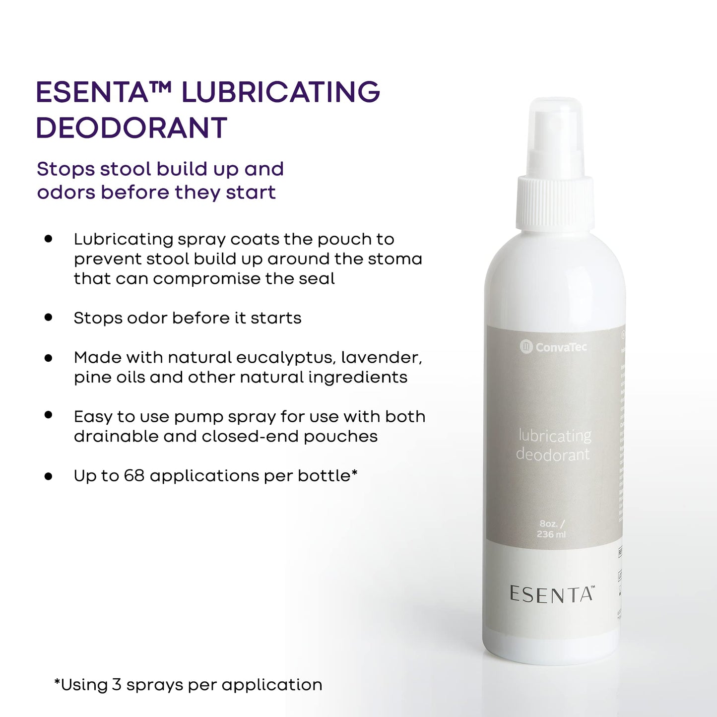ConvaTec ESENTA Ostomy Lubricating Deodorant Spray, Prevents Odor and Buildup, Made with Natural Essential Oils, 8 fl Ounces (Pack of 1) Beauty and Personal Care ConvaTec