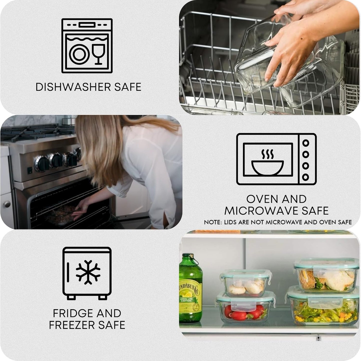 Razab 6 PC Square Glass Food Storage Containers with Airtight lids (74, 40 & 27 oz) Kitchen Glass Meal Prep Containers Set for Freezer Reusable…