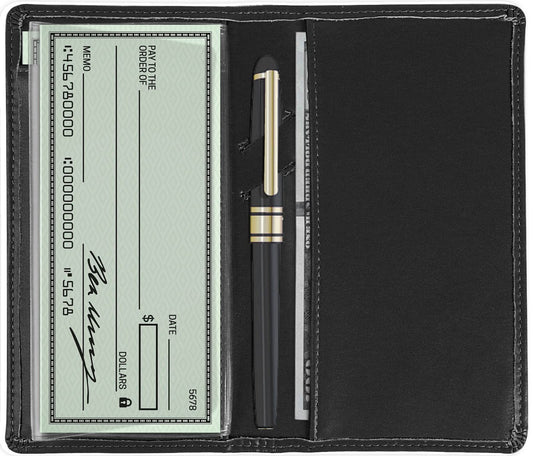 Sanlykate Leather Checkbook Cover For Men And Women, Check Book Case Card Holder With Free Divider, Standard Register Duplicate Checks Pen Inserts