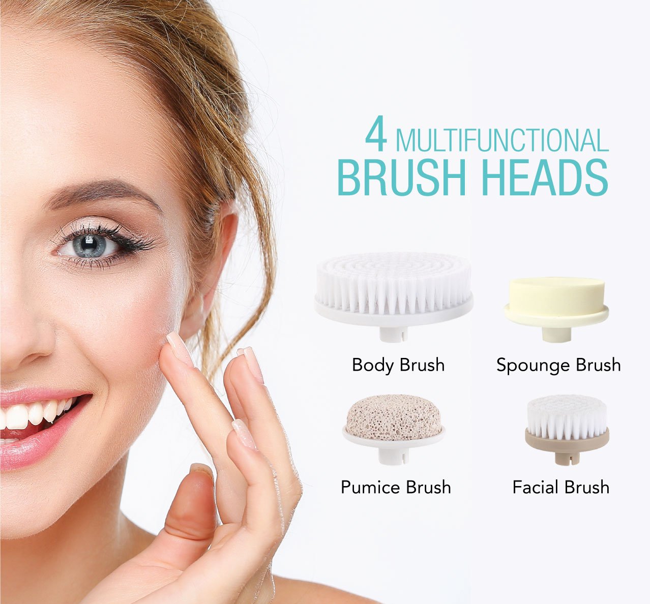Pursonic Advanced Facial and Body Cleansing Brush, Includes Facial Brush, Body Brush, Pumice Stone and Sponge Brush (Aqua) Beauty and Personal Care PURSONIC